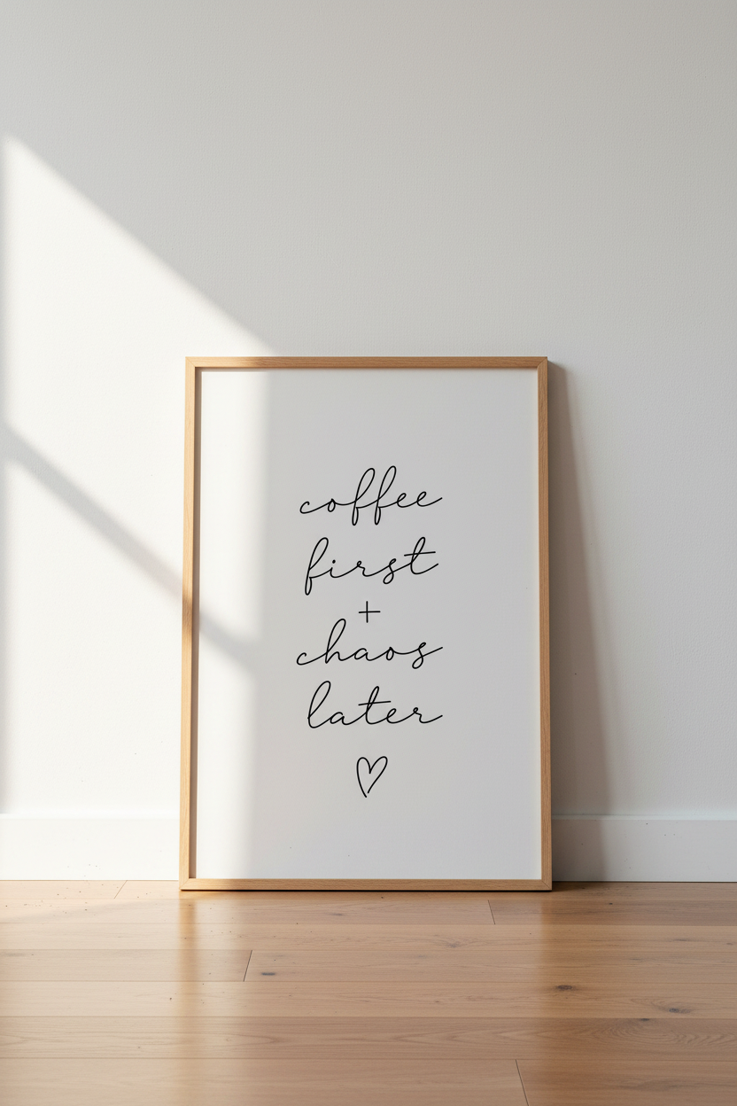Coffee First Chaos Later Wall Art Print | Kitchen Decor | Minimalist Poster