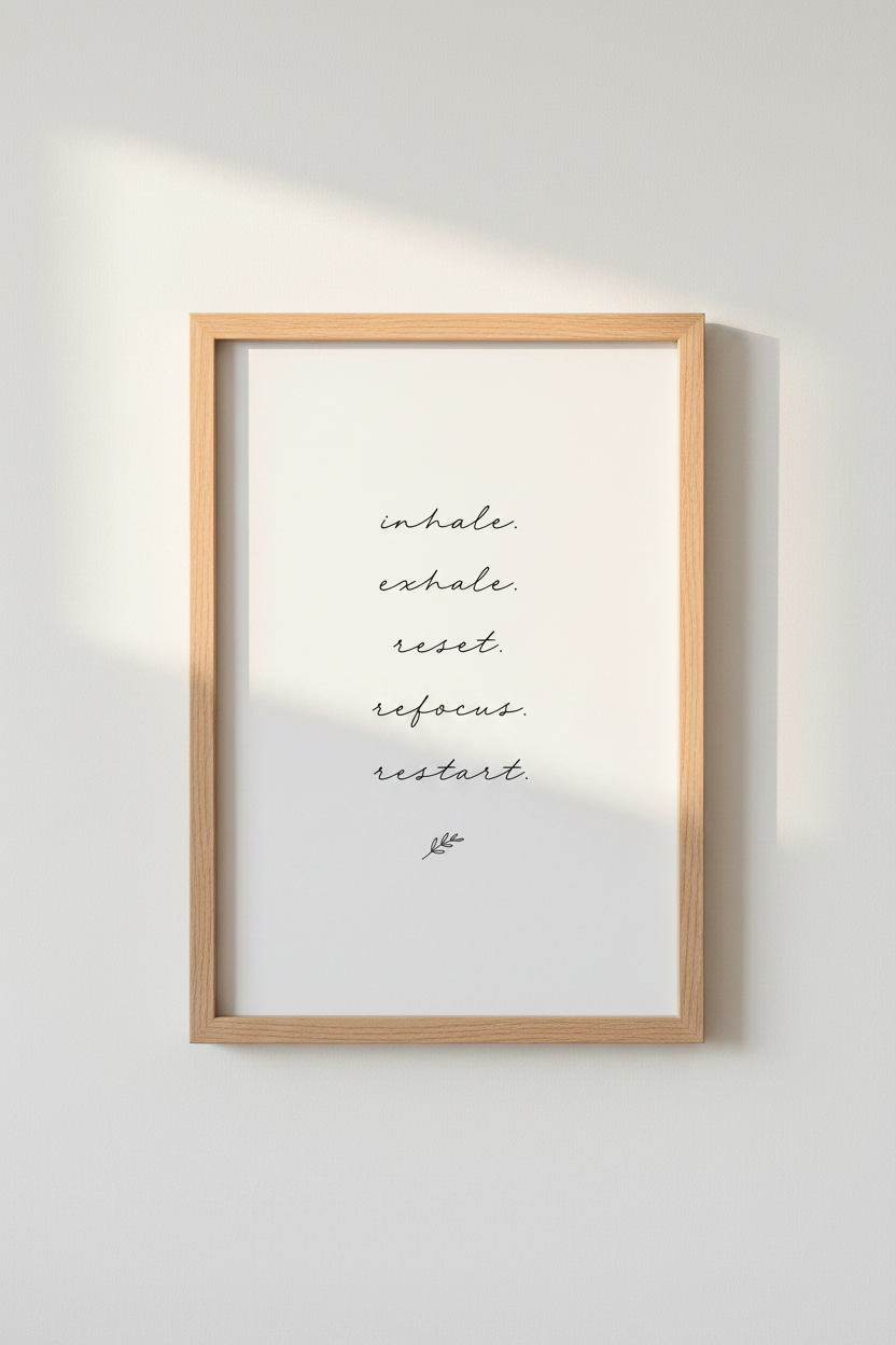 Inhale Exhale Reset Quote Wall Art | Zen Office Decor | Minimalist Poster