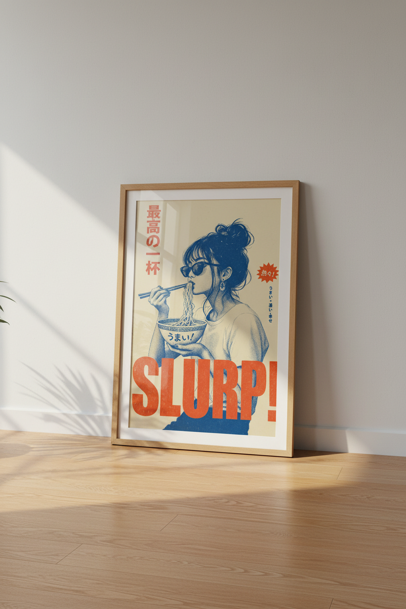 Ramen Girl Japanese Wall Art | Retro Pop Art Poster | Kitchen &amp; Dining Decor