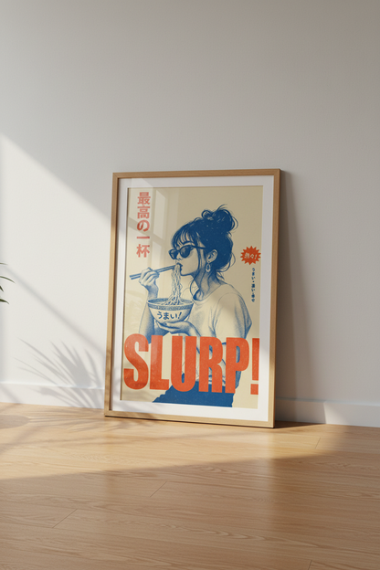 Ramen Girl Japanese Wall Art | Retro Pop Art Poster | Kitchen &amp; Dining Decor