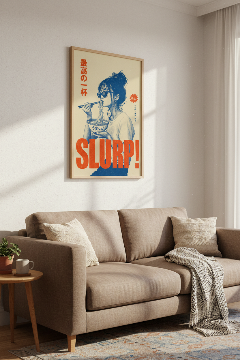 Ramen Girl Japanese Wall Art | Retro Pop Art Poster | Kitchen &amp; Dining Decor