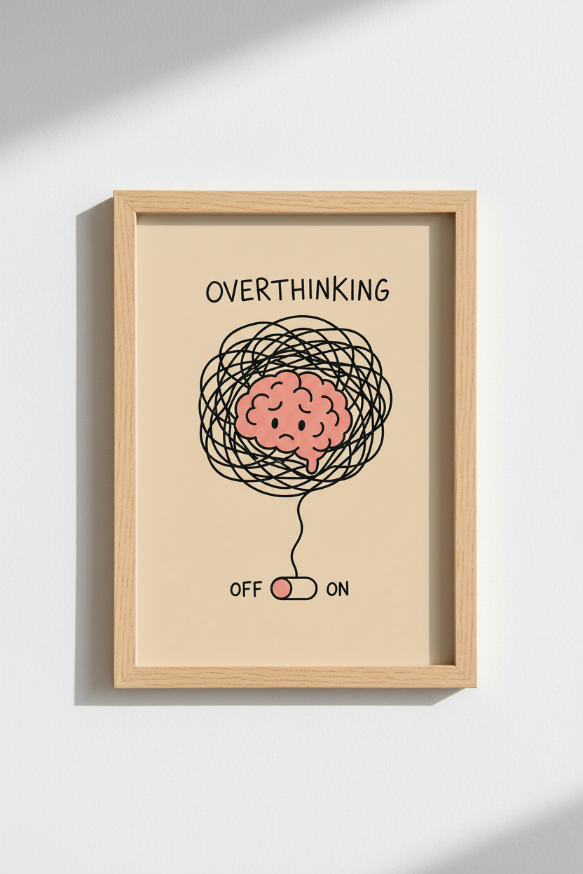 Mental Health Art Print | Overthinking Psychology Poster, Minimalist Therapy Decor