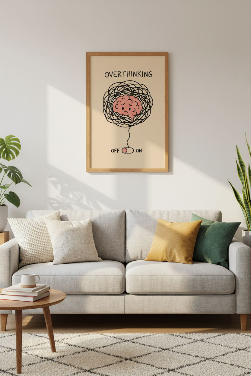 Mental Health Art Print | Overthinking Psychology Poster, Minimalist Therapy Decor