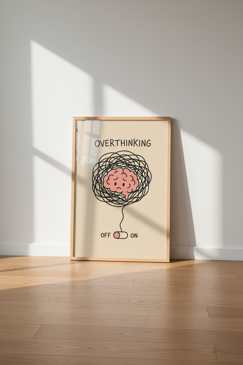 Mental Health Art Print | Overthinking Psychology Poster, Minimalist Therapy Decor