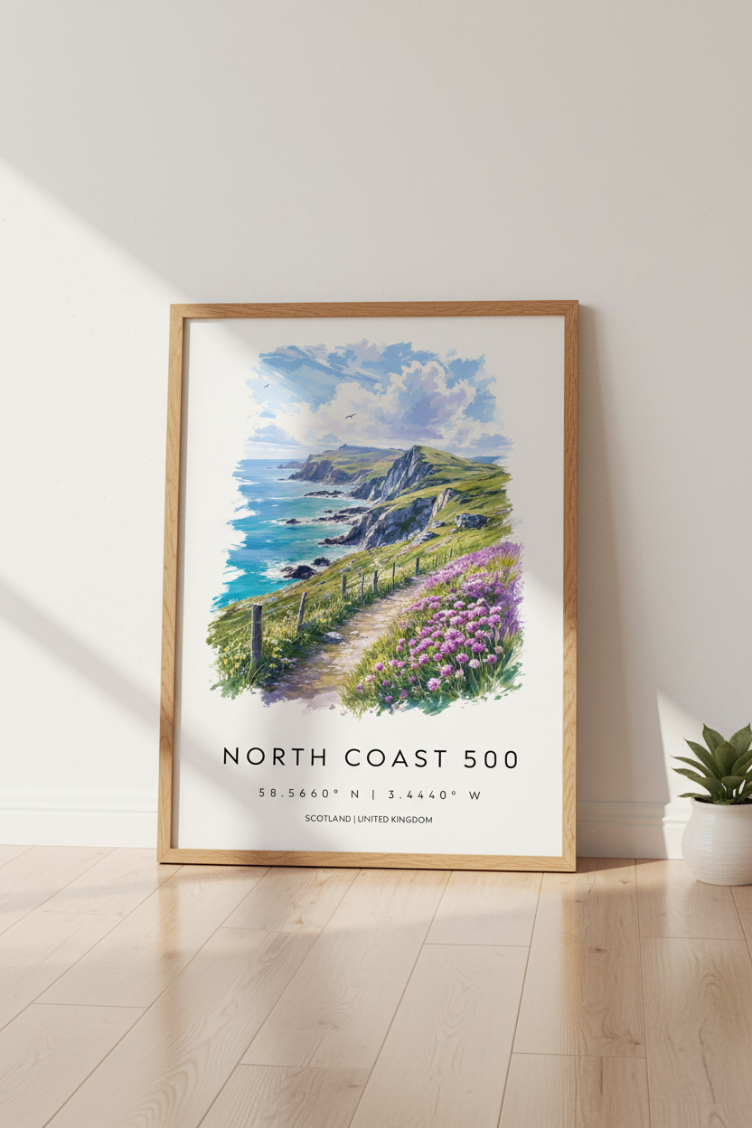 North Coast 500 Scotland Wall Art | Coastal Landscape Poster | Scottish Highlands Decor