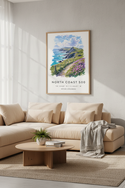 North Coast 500 Scotland Wall Art | Coastal Landscape Poster | Scottish Highlands Decor
