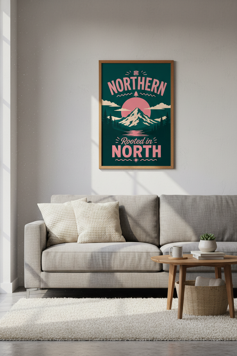 Rooted in North Mountain Art | Retro Pink &amp; Green Landscape, Nature Poster