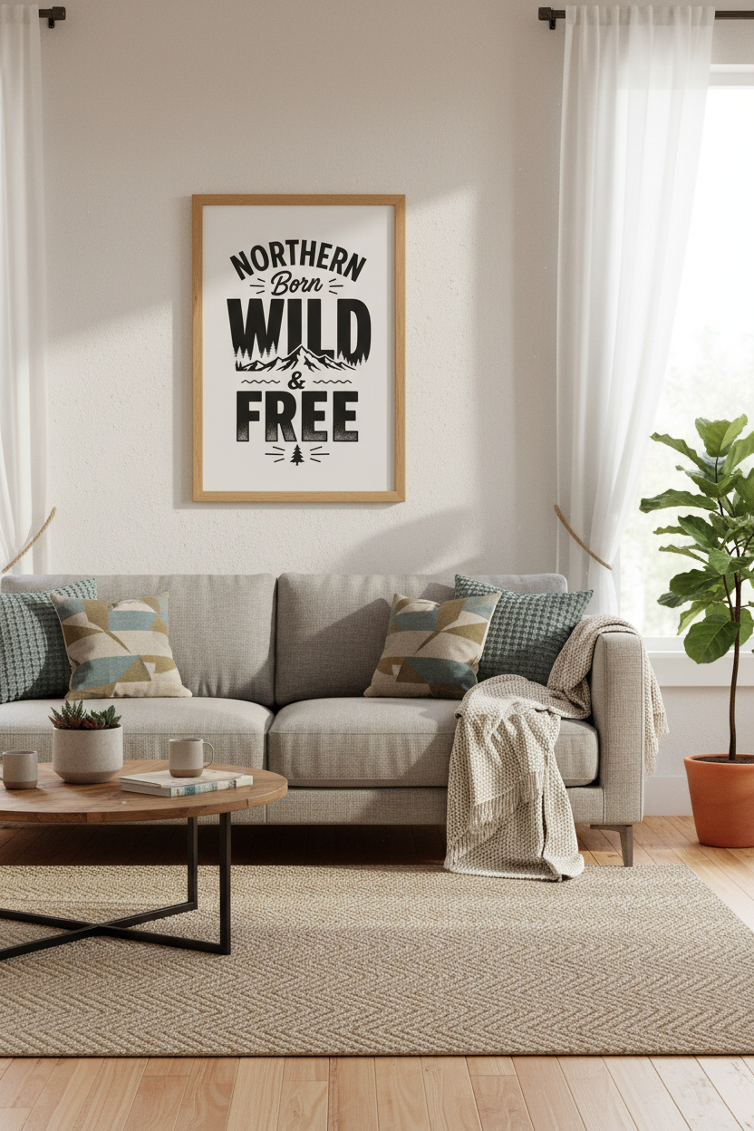 Northern Born Wild and Free Wall Art Print | Cabin Decor | Mountain Poster