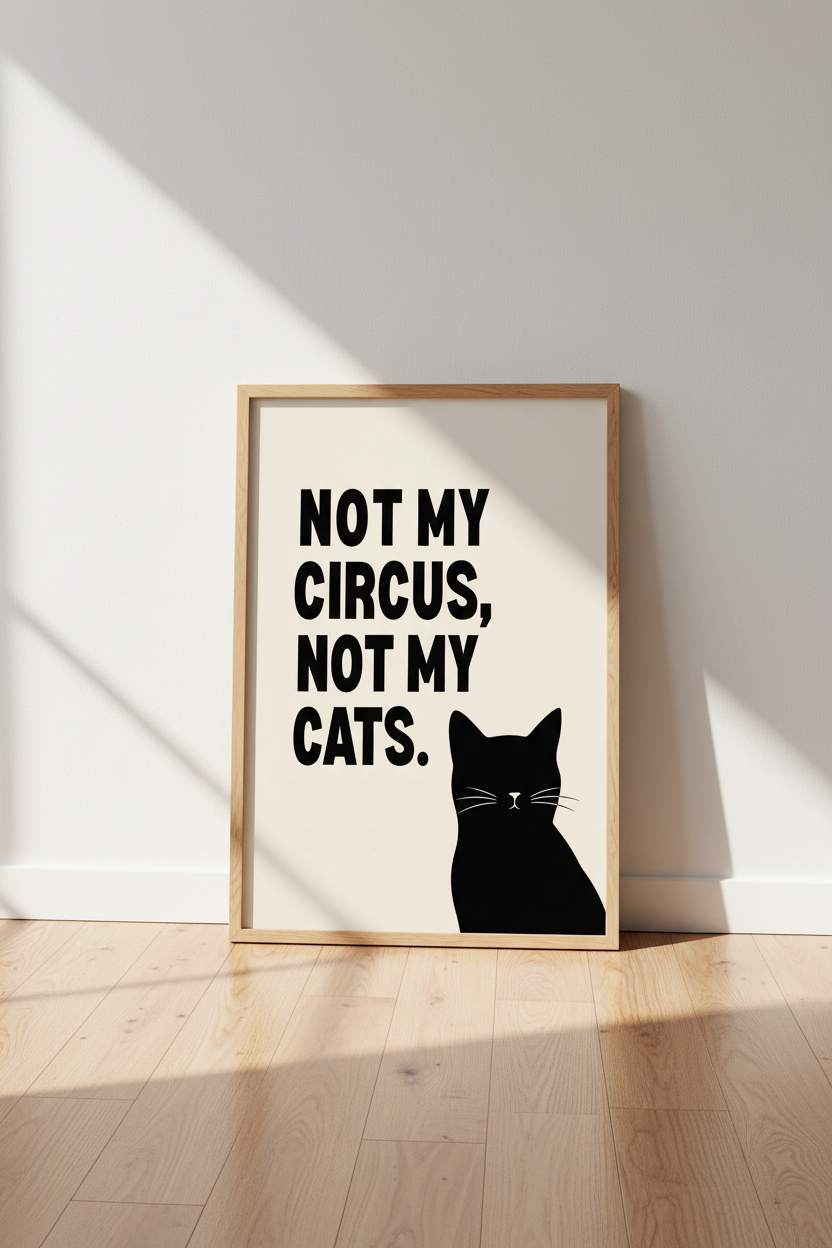 Funny Cat Wall Art | Not My Circus Not My Cats Poster | Office Decor | Minimalist Print