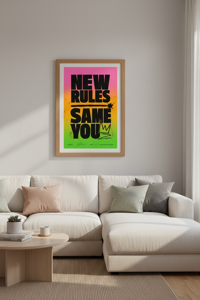 New Rules Same You Wall Art Print | Bold Typographic Decor | Urban Aesthetic Poster