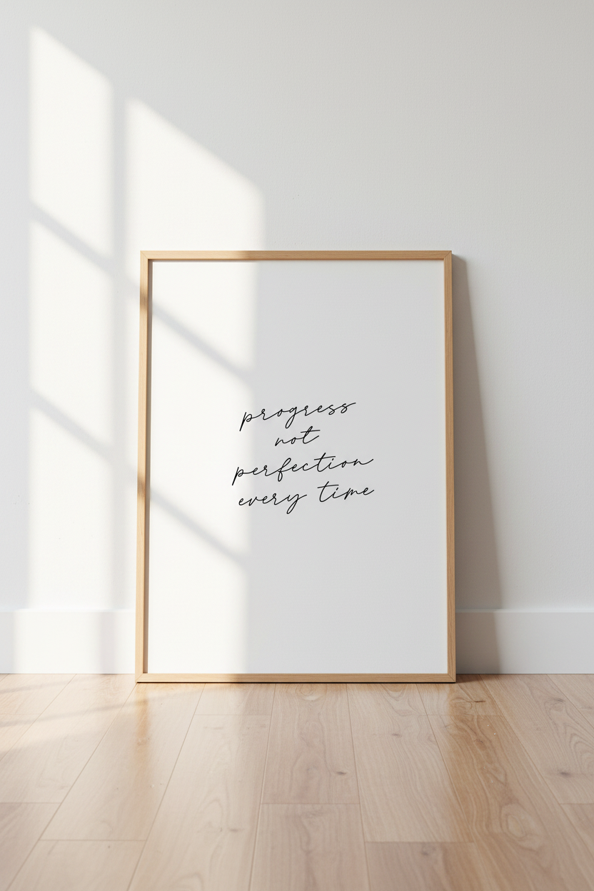 Progress Not Perfection Quote Art | Minimalist Script, Home Office Decor Poster