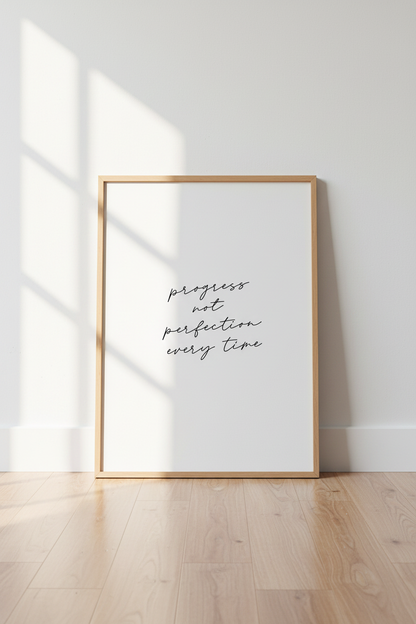 Progress Not Perfection Quote Art | Minimalist Script, Home Office Decor Poster