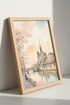 Notre Dame Paris Watercolor Art | Pastel Cherry Blossom Poster, Living Room Wall Decor