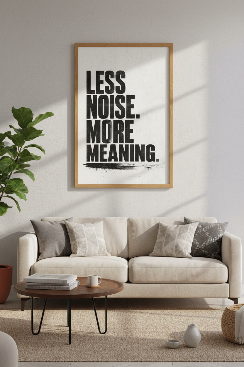 Less Noise More Meaning Wall Art | Office Decor | Minimalist Typography Poster