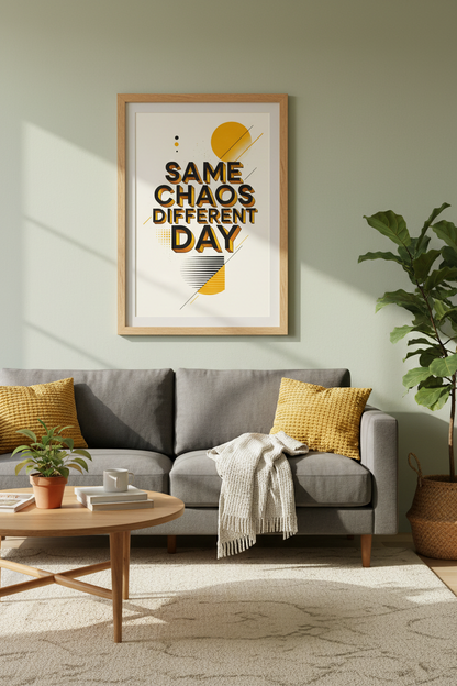 Same Chaos Different Day Typography Print | Office Wall Art | Retro Modern Poster