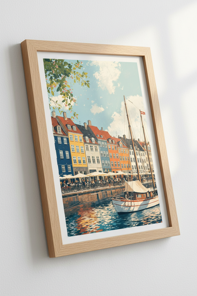 Copenhagen Nyhavn Wall Art Print | Colorful Denmark Canal Poster | Scandi Travel Decor