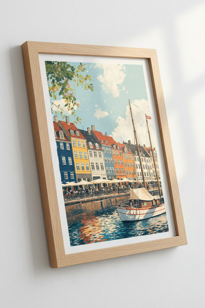 Copenhagen Nyhavn Wall Art Print | Colorful Denmark Canal Poster | Scandi Travel Decor