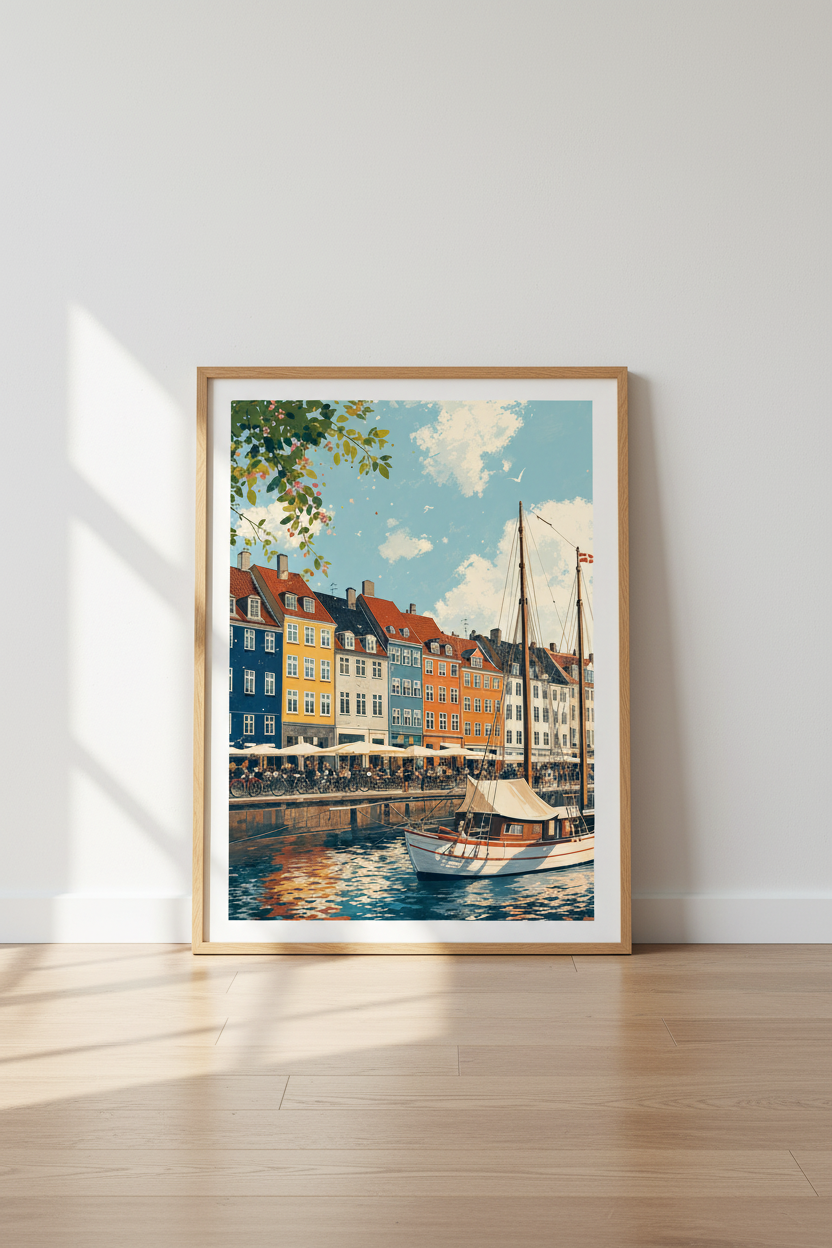 Copenhagen Nyhavn Wall Art Print | Colorful Denmark Canal Poster | Scandi Travel Decor