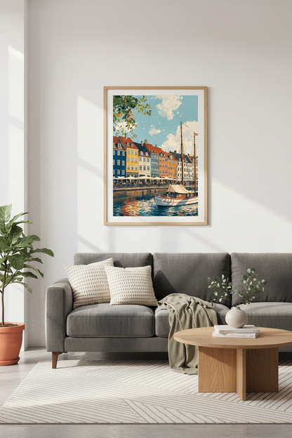Copenhagen Nyhavn Wall Art Print | Colorful Denmark Canal Poster | Scandi Travel Decor