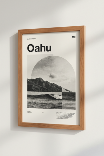 Oahu Hawaii Wall Art Print | Modern Coastal Decor | Minimalist Poster