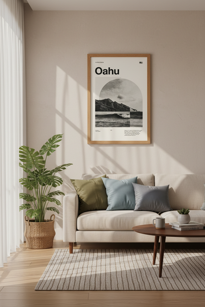 Oahu Hawaii Wall Art Print | Modern Coastal Decor | Minimalist Poster
