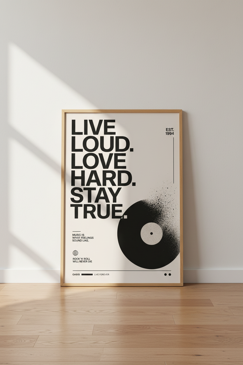Rock n Roll Vinyl Wall Art | Retro Music Quote Poster | Indie Bedroom Decor