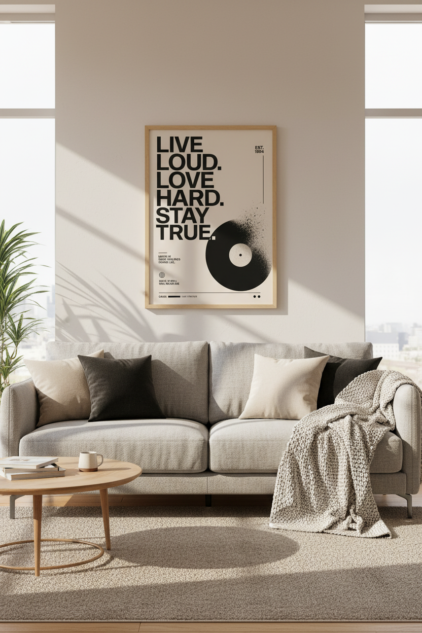 Rock n Roll Vinyl Wall Art | Retro Music Quote Poster | Indie Bedroom Decor
