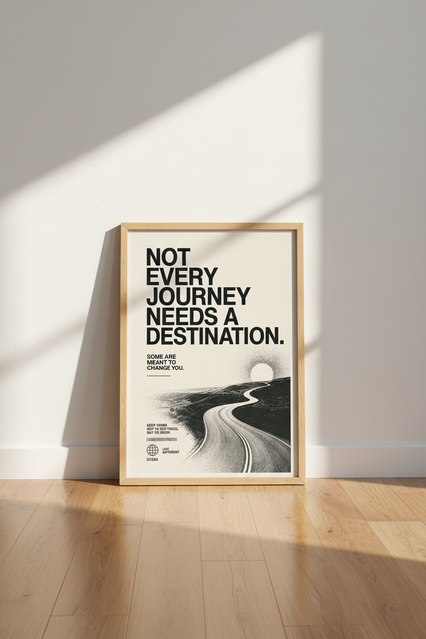 Journey Destination Poster | Minimalist Black &amp; White Print, Office Decor Art