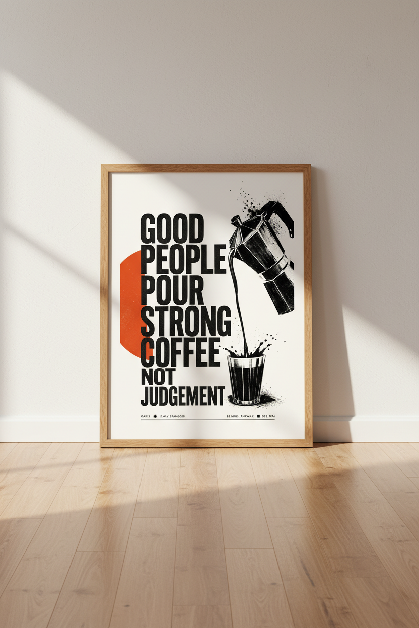 Strong Coffee Quote Wall Art | Kitchen Barista Decor | Retro Graphic Poster