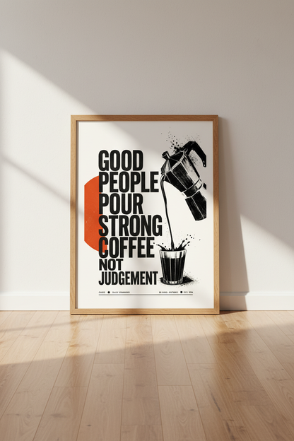 Strong Coffee Quote Wall Art | Kitchen Barista Decor | Retro Graphic Poster