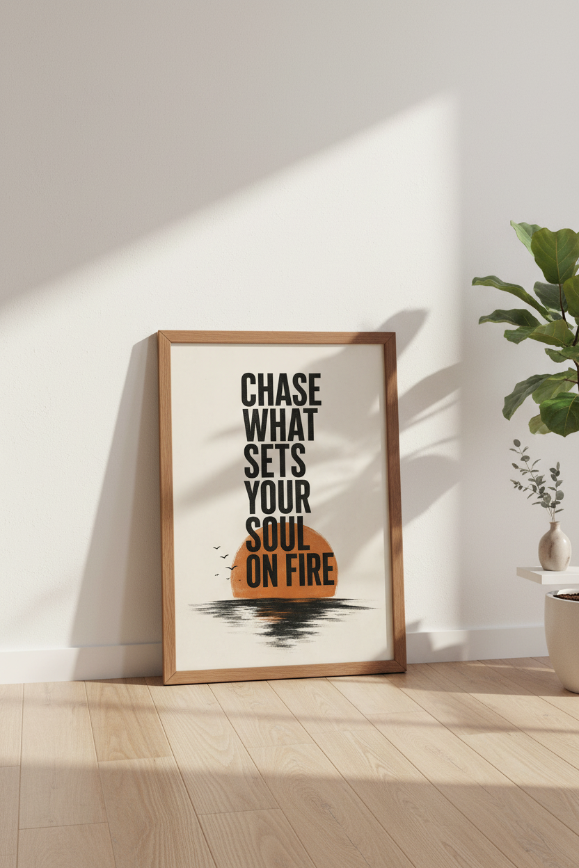 Soul On Fire Quote Wall Art | Retro Sunset Motivation Print, Home Office Decor