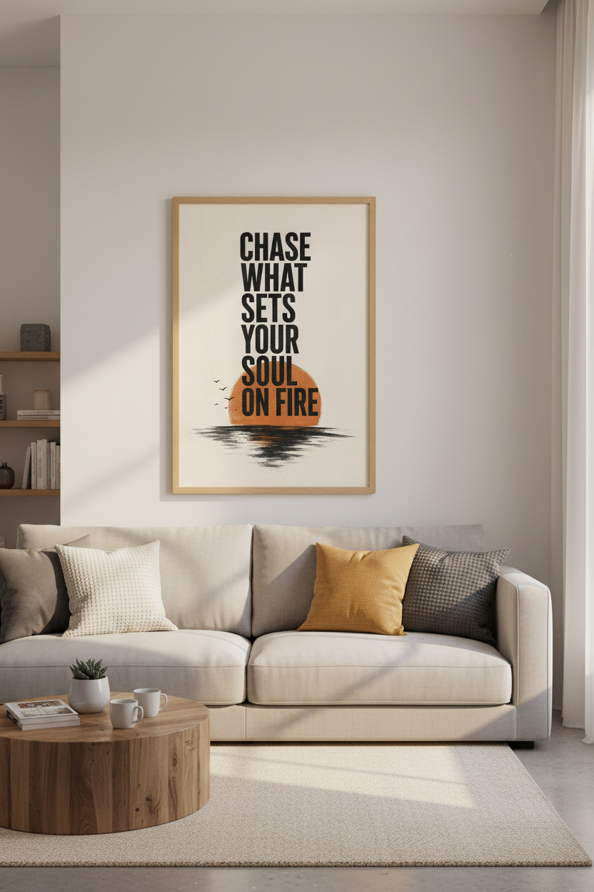 Soul On Fire Quote Wall Art | Retro Sunset Motivation Print, Home Office Decor