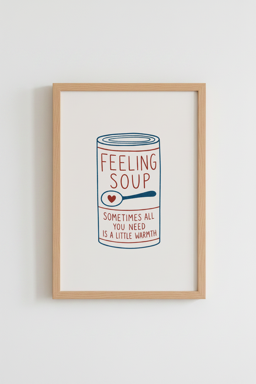 Feeling Soup Can Wall Art | Retro Kitchen Decor | Whimsical Food Quote Poster