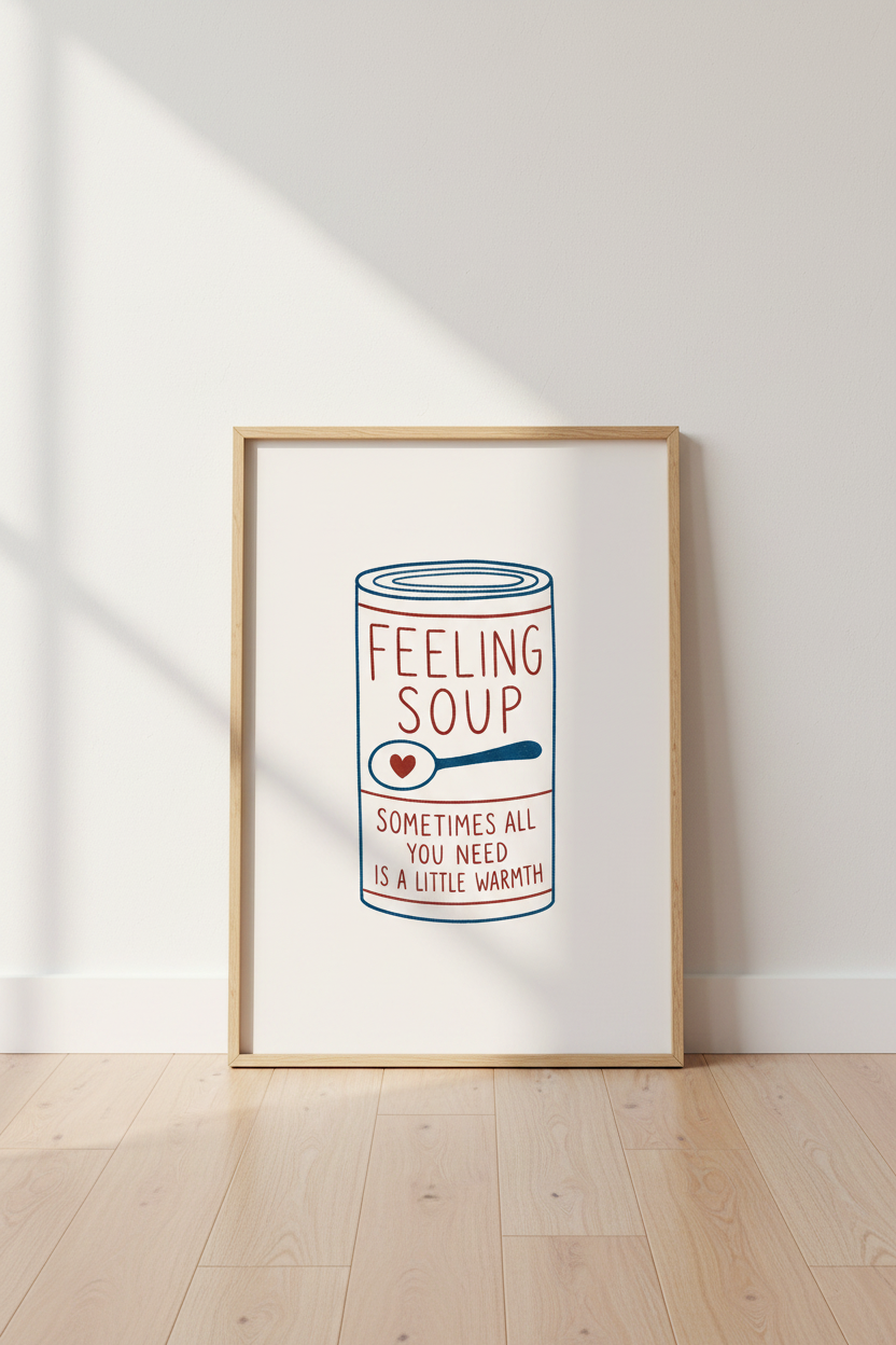 Feeling Soup Can Wall Art | Retro Kitchen Decor | Whimsical Food Quote Poster