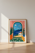 Mediterranean View | Boho Coastal Pink Wall Art, Greek Summer Landscape Poster