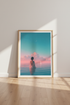Ethereal Woman in Ocean Sunset | Surreal Pastel Pink & Teal, Dreamy Bedroom Decor