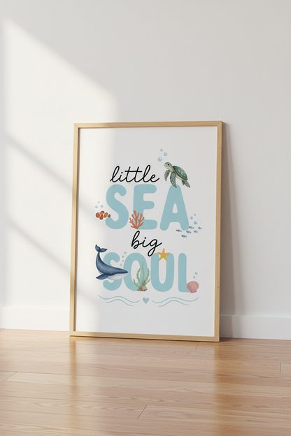 Little Sea Big Soul Wall Art | Watercolor Ocean Nursery Decor | Coastal Kids Poster