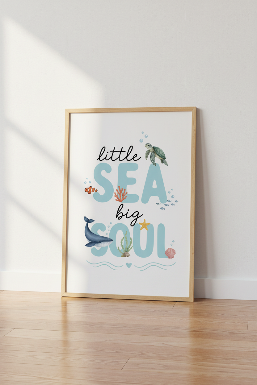 Little Sea Big Soul Wall Art | Watercolor Ocean Nursery Decor | Coastal Kids Poster