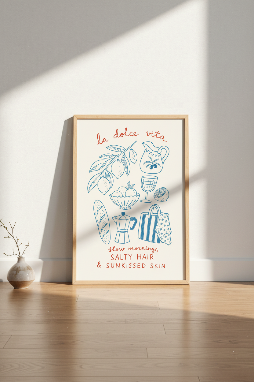Italian Summer Wall Art Print | La Dolce Vita Mediterranean Decor | Kitchen Poster