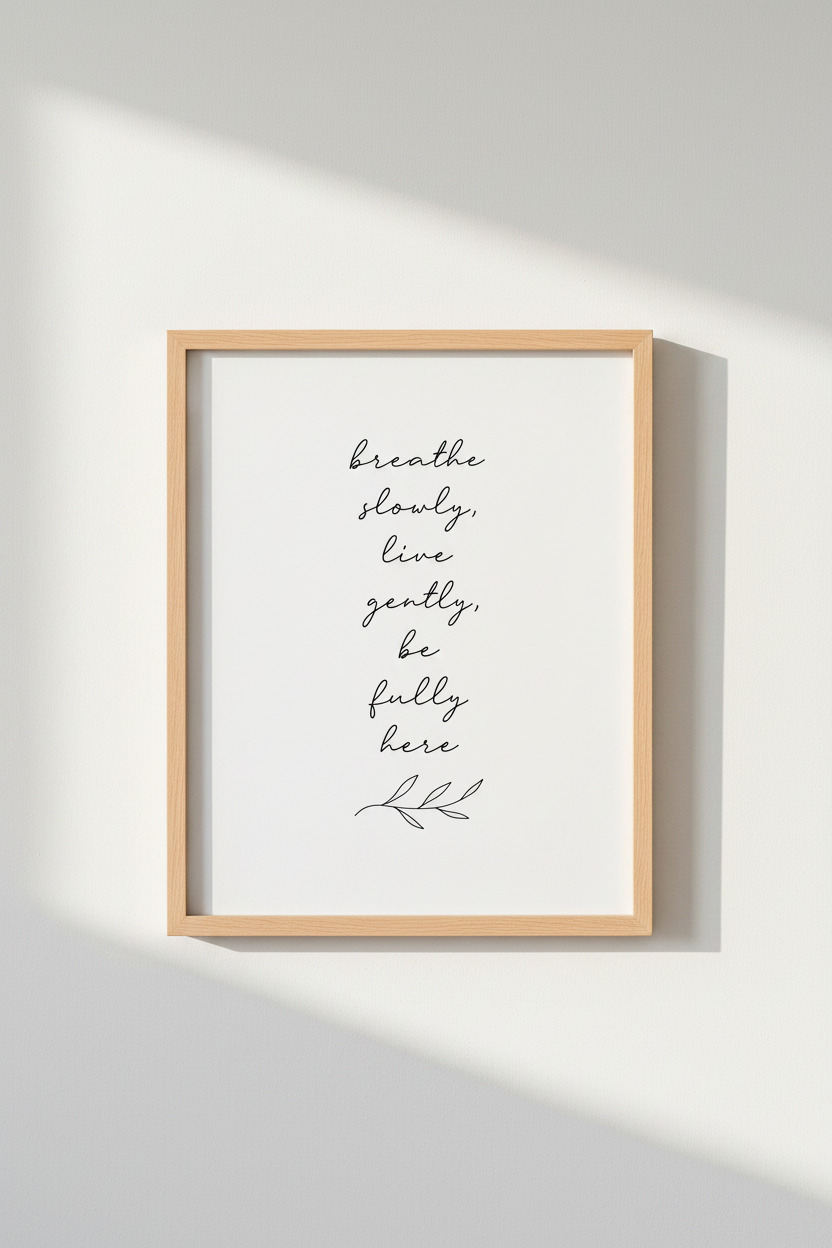 Breathe Slowly Quote Art | Minimalist Black &amp; White Print, Bedroom Zen Decor