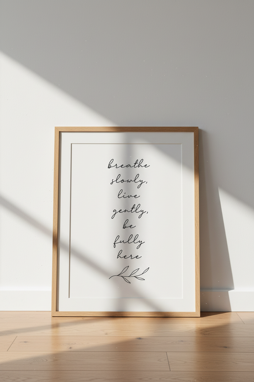 Breathe Slowly Quote Art | Minimalist Black &amp; White Print, Bedroom Zen Decor