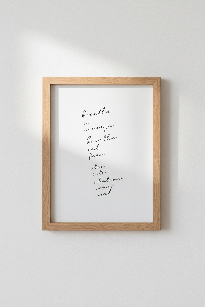 Breathe in Courage Quote Wall Art | Minimalist Script Poster | Home Office Decor
