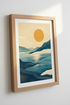 Abstract Mountain Lake Landscape | Teal & Gold Nature Print, Modern Living Room Decor