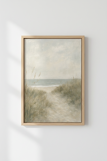 Coastal Path Beach Painting | Muted Neutral Landscape, Living Room Decor