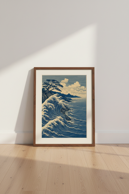 Great Wave Japanese Wall Art Print | Navy Blue Coastal Decor | Ukiyoe Poster