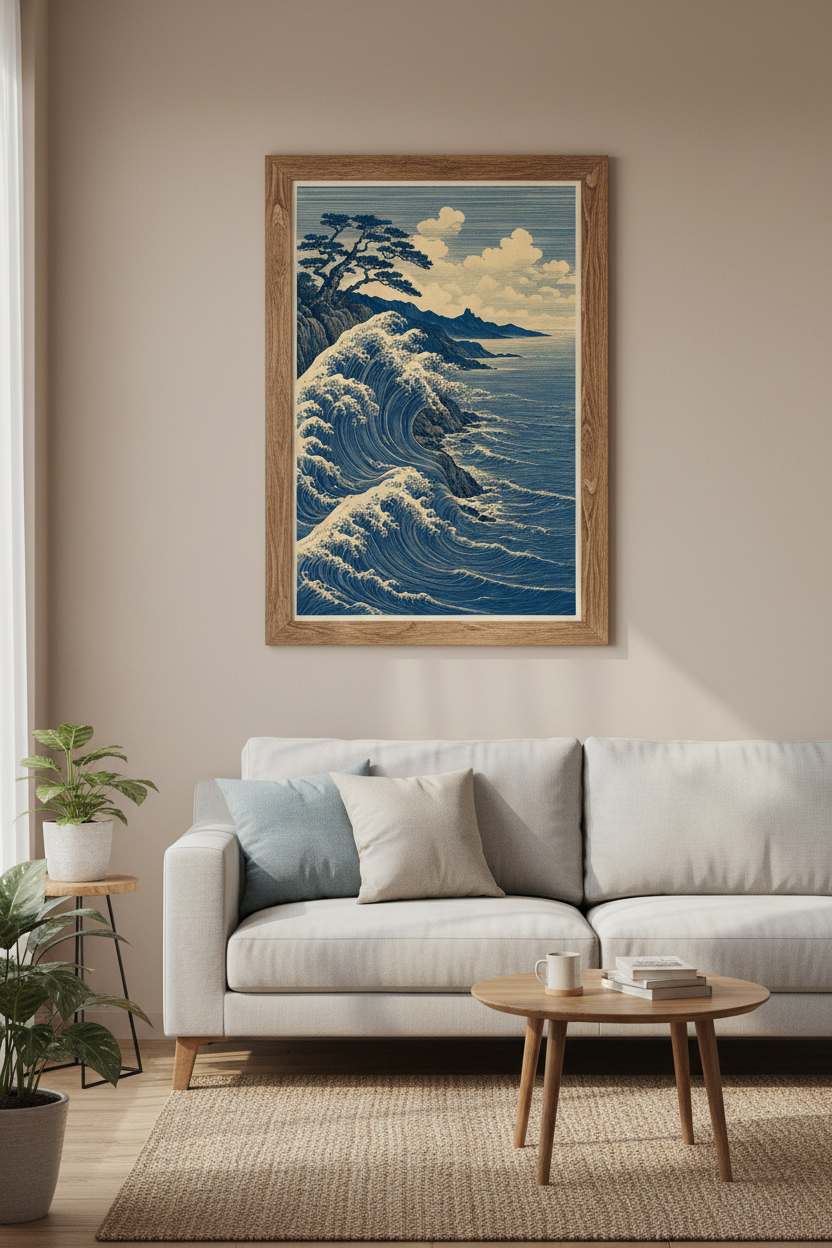 Great Wave Japanese Wall Art Print | Navy Blue Coastal Decor | Ukiyoe Poster