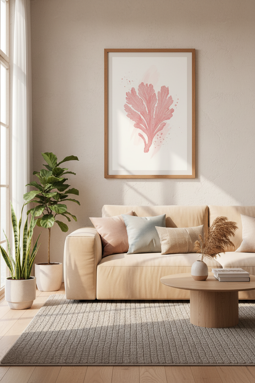 Pink Coral Sea Botanical Wall Art | Coastal Rose Decor, Boho Nursery Poster