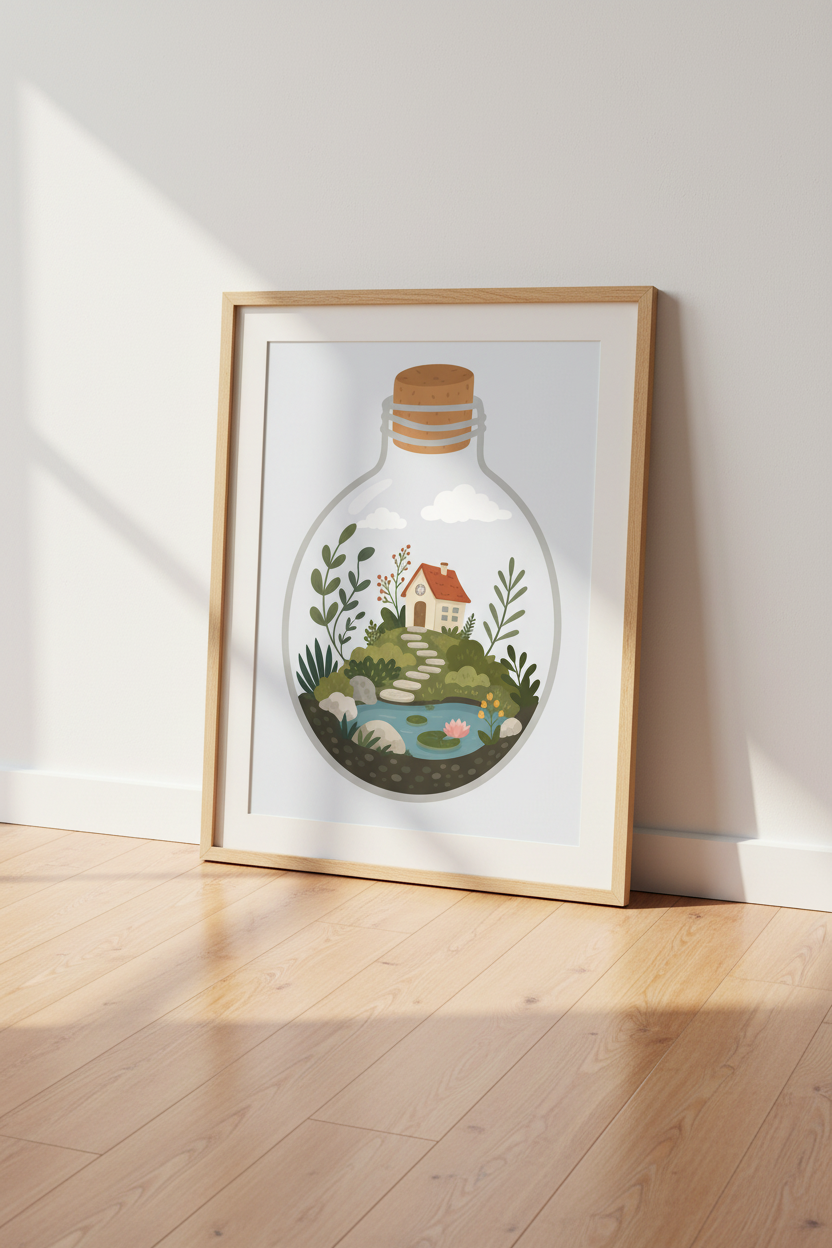 Terrarium House Wall Art | Cottagecore Forest Garden Print, Nursery Decor