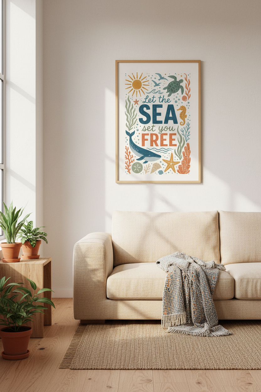 Ocean Life Quote Wall Art | Coastal Nautical Poster, Beach House Nursery Decor