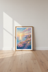 Coastal Sunset Landscape Art | Pastel Pink Ocean & Flowers, Bedroom Wall Decor